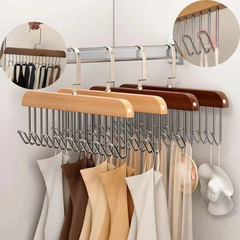 Retro Solid Wood Hanger 8 Hooks – Belt, Tie & Bra Organizer Closet Hook Rack Qme