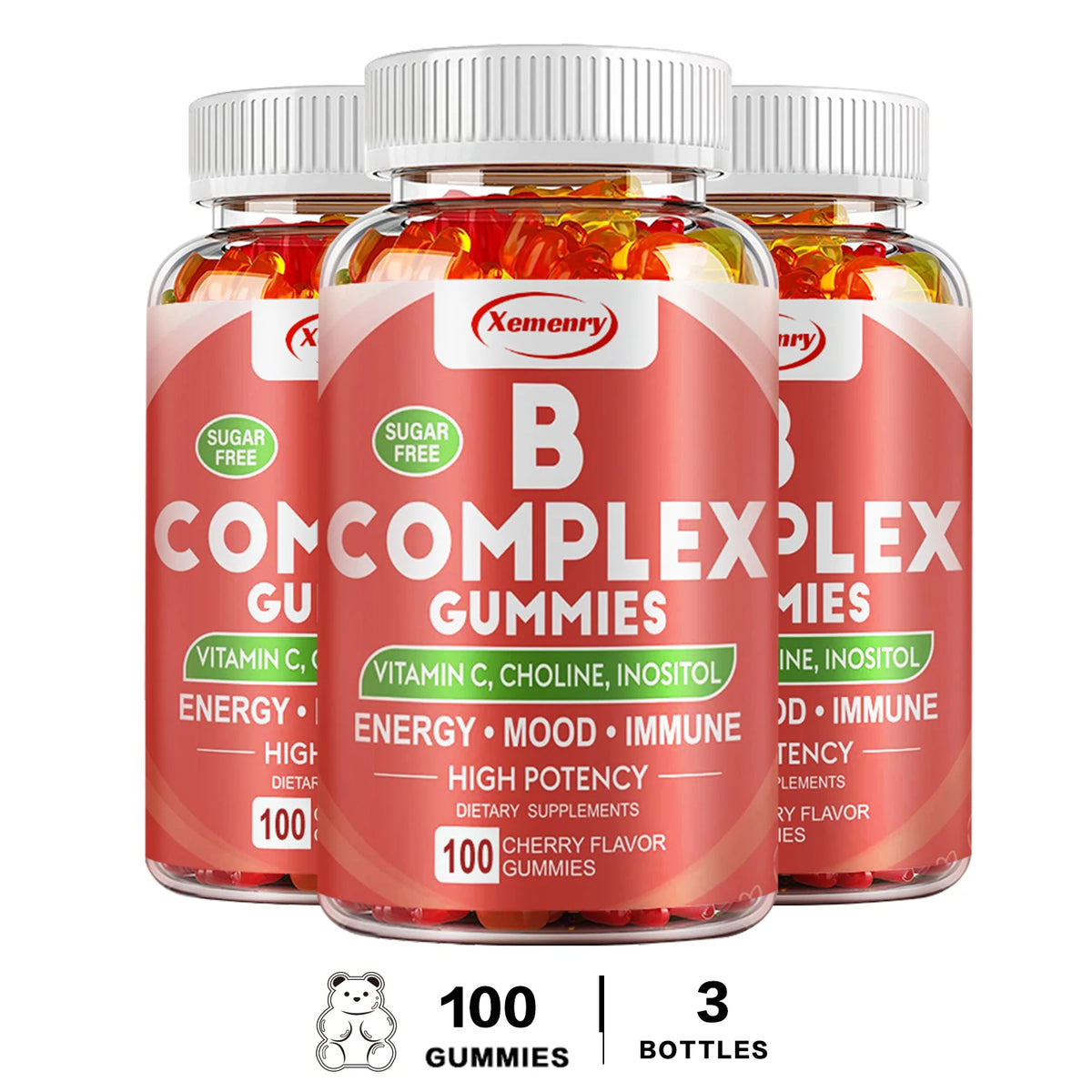 Xemenry Vitamin B Complex Gummies – Energy, Mood & Immunity Vitamin Gummies Qst 100 Gummies-3bottles