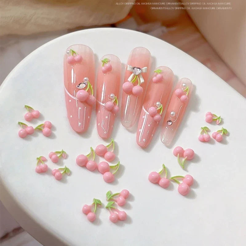 3D Resin Pink Cherry Nail Charms – Fruit Nail Art, 50pcs Nail Art Charms Qme