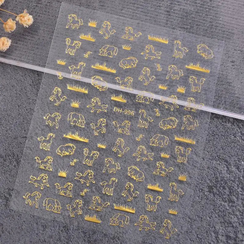 Embossed Pony Nail Stickers – Cute DIY Nail Art Manicure Nail Art Stickers Qst