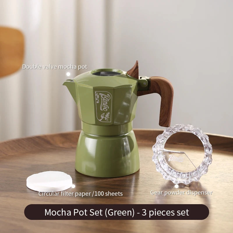 Bincoo 6-Color Moka Pot 2-Valve Espresso Starter Kit Stovetop Espresso Maker Qst Green 3pcs