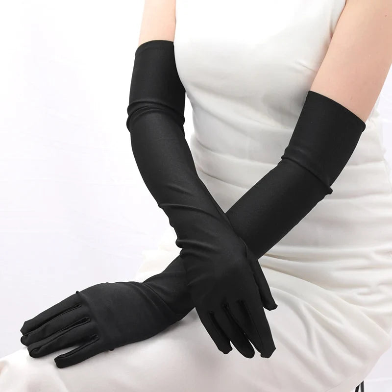 Women's Elbow-Length Opera Gloves | Sun Protection & Evening Party Opera Evening Gloves Qme black length 52cm