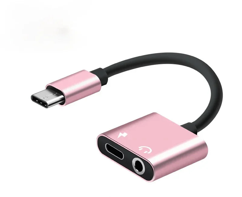 USB-C 2-in-1 Adapter – Listen & Charge at the Same Time USB-C Audio Adapter Qme Rose Gold