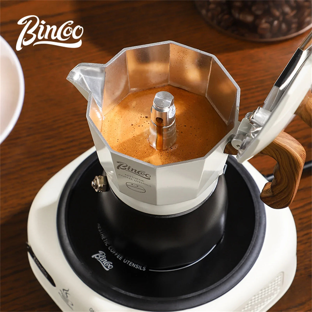 Bincoo Dual Valve Moka Pot Espresso Set with Electric Stove Moka Pot Set Qst