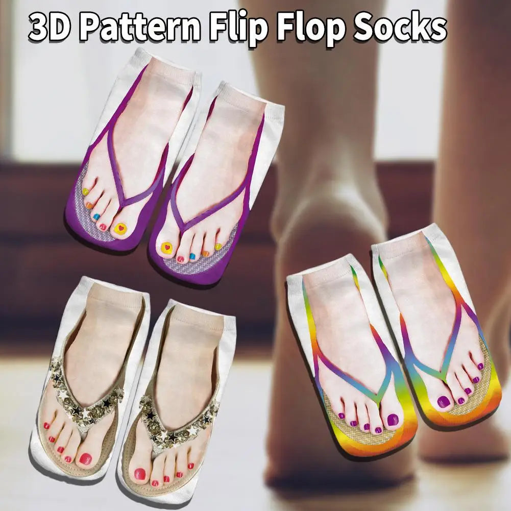 3D Skeleton Flip Flop Novelty Socks | Cotton Blend, 7 Colors Novelty Print Socks Qme
