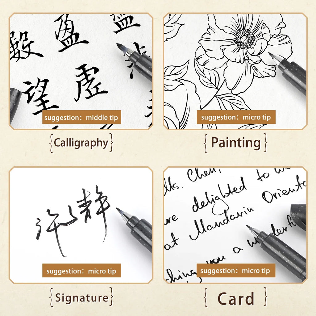 4-Size Calligraphy Brush Pen Set – Black Ink Hand Lettering Calligraphy Brush Pen Set Qme