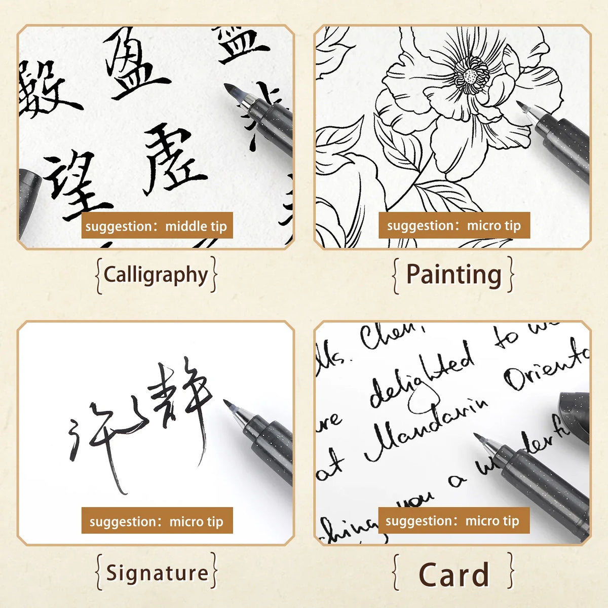 4-Size Calligraphy Brush Pen Set – Black Ink Hand Lettering Calligraphy Brush Pen Set Qme