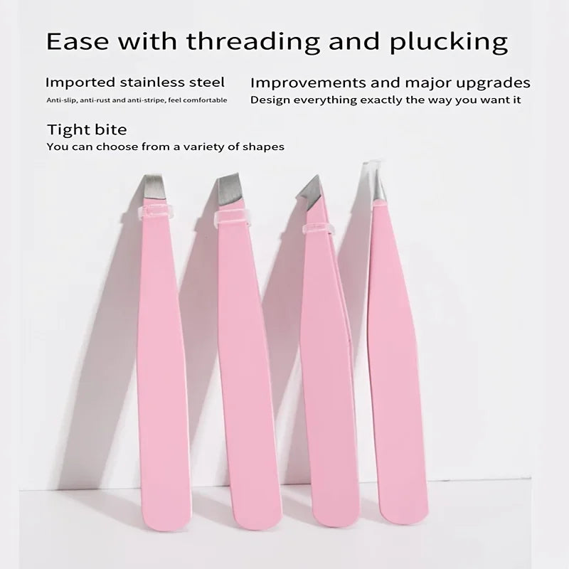 Pink Precision Eyebrow Tweezers Set – Shaping & Hair Removal Eyebrow Tweezers Set Qme