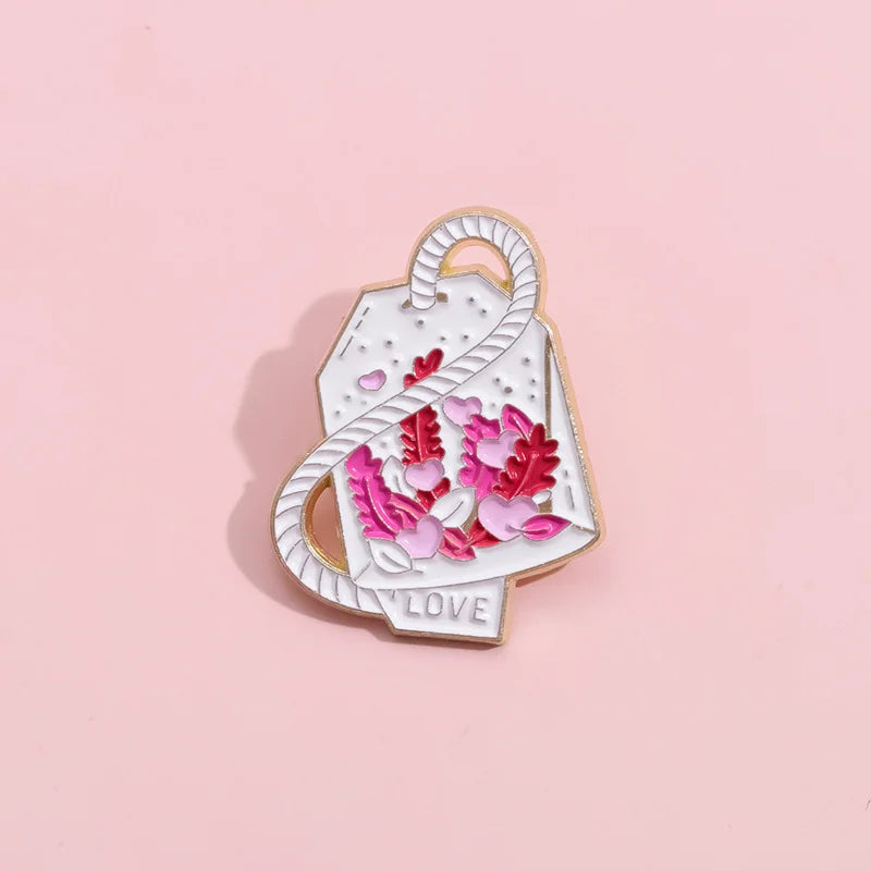 Cartoon Enamel Pin Pink Leaf Heart Brooch Badge | Metal Pin Enamel Brooch Pin Qme