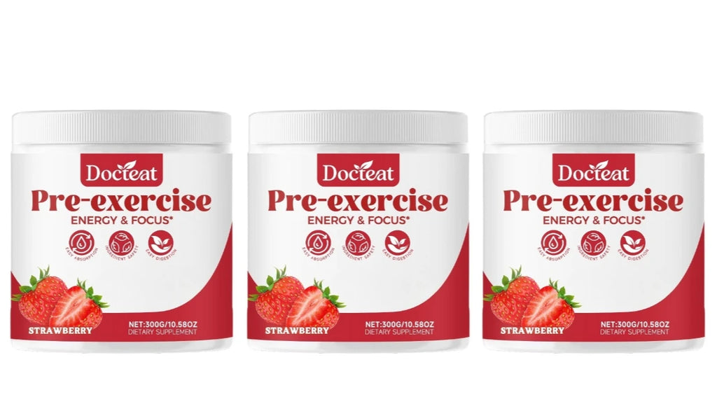 Docteat Pre-Workout Powder Strawberry 300g | 30 Servings Pre-Workout Supplement Qst 900g (Pack of 3)