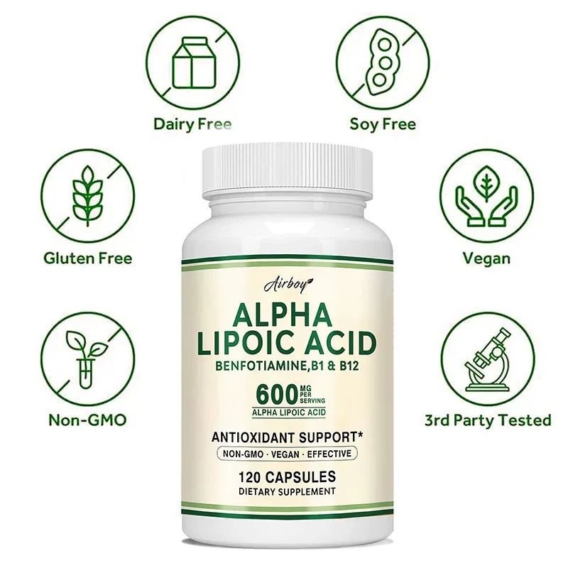 Alpha Lipoic Acid 600mg Capsules – ALA B1 B12 Benfotiamine Antioxidant Supplement Qst