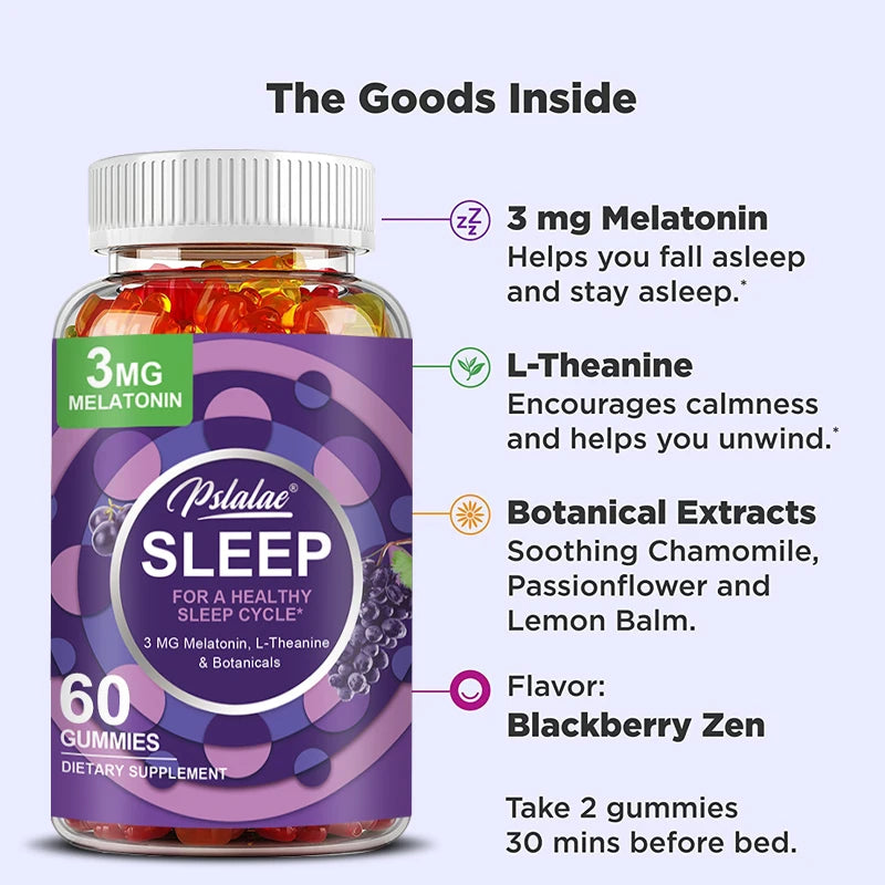 Pslalae Sleep Gummies – Melatonin & L-Theanine | 30/60/100ct Sleep Support Gummies Qst
