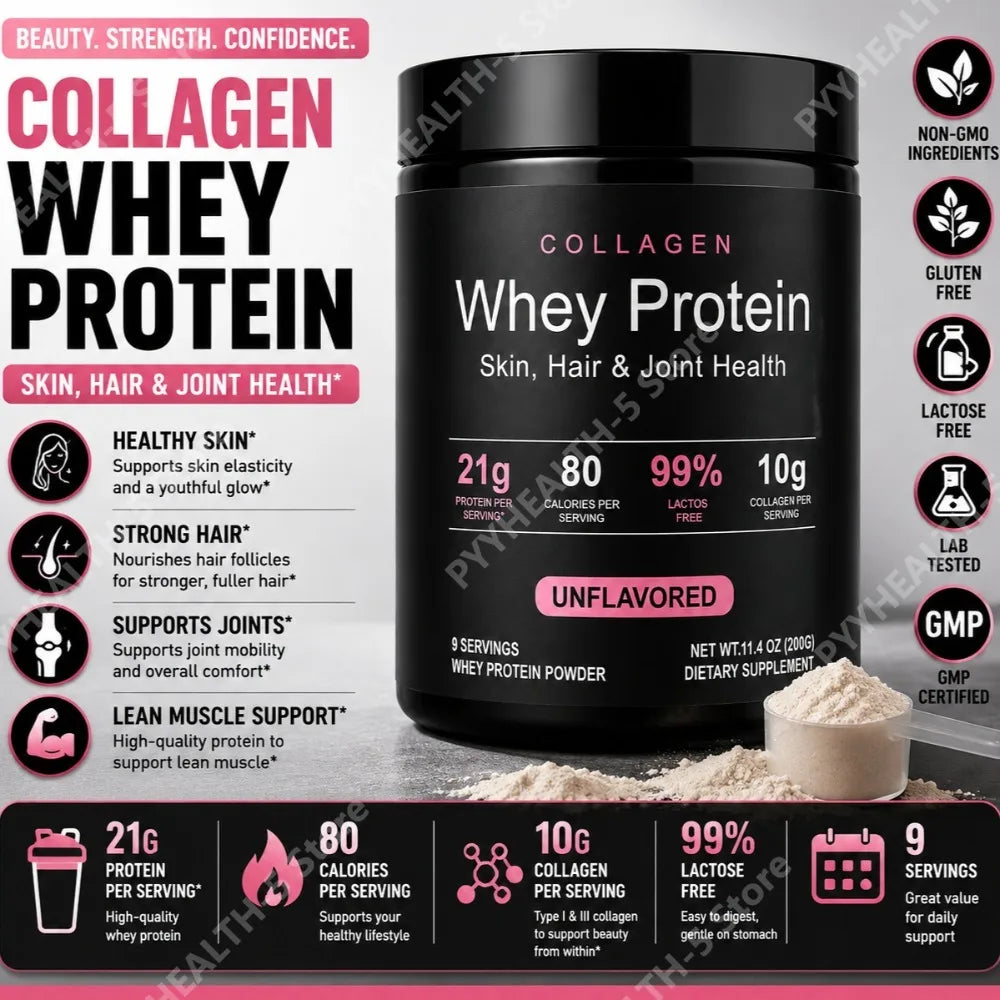 Collagen Whey Protein Powder – Isolate, Peptides & Vitamin C Protein Supplement Powder Qst