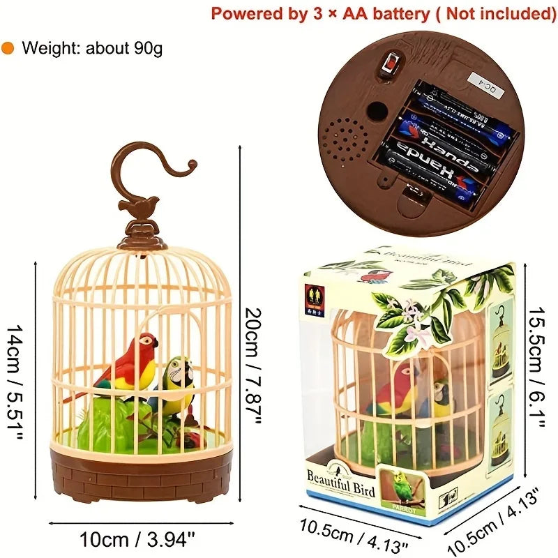 Voice-Activated Singing Bird Cage Toy – Chirping Parrot Novelty Bird Toy Qme