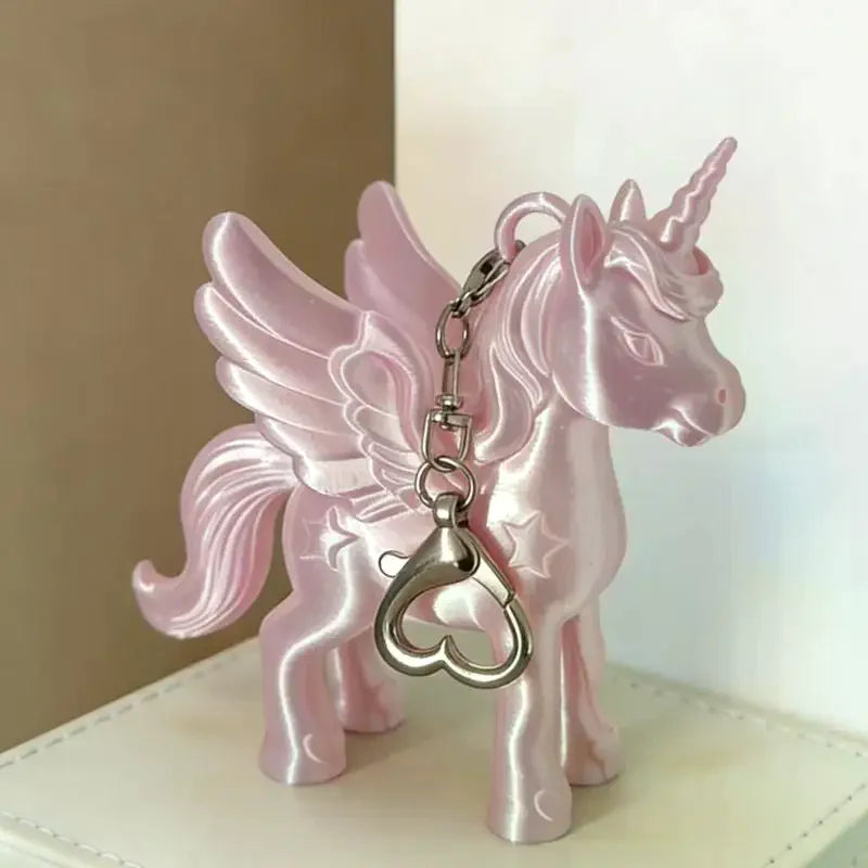 Pink Pegasus Keychain 3D Printed Bag Charm with Heart Clasp Keychain Bag Charm Qme