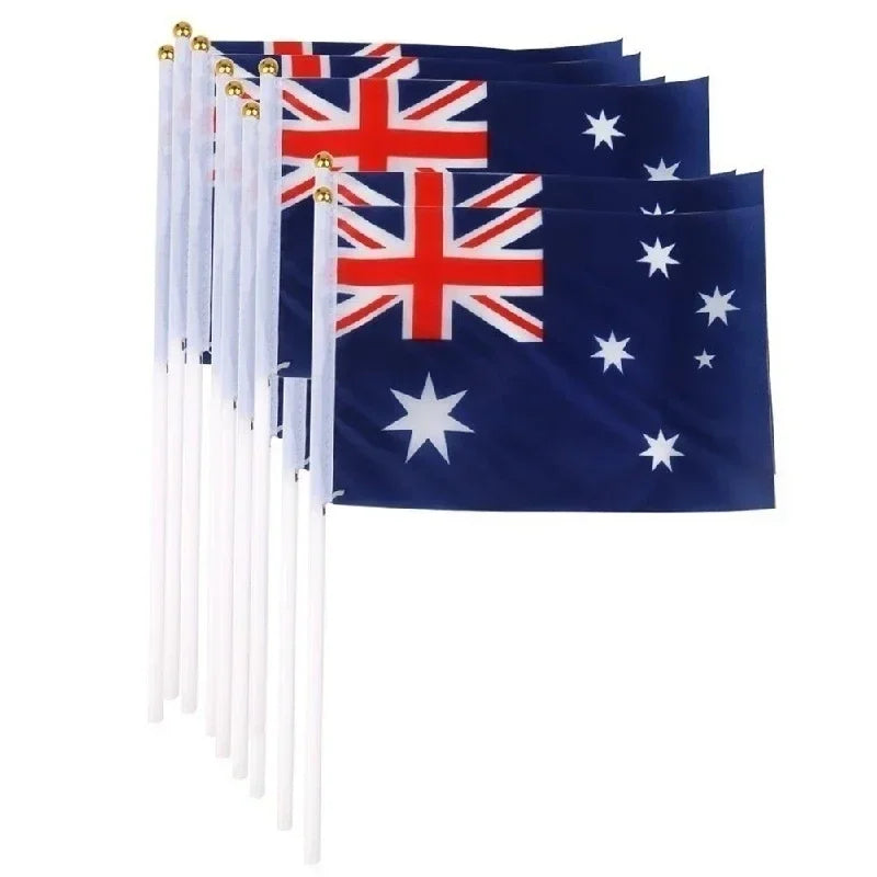 5 Mini Hand-Held Australian National Flags with Plastic Poles Mini Patriotic Flag Qme