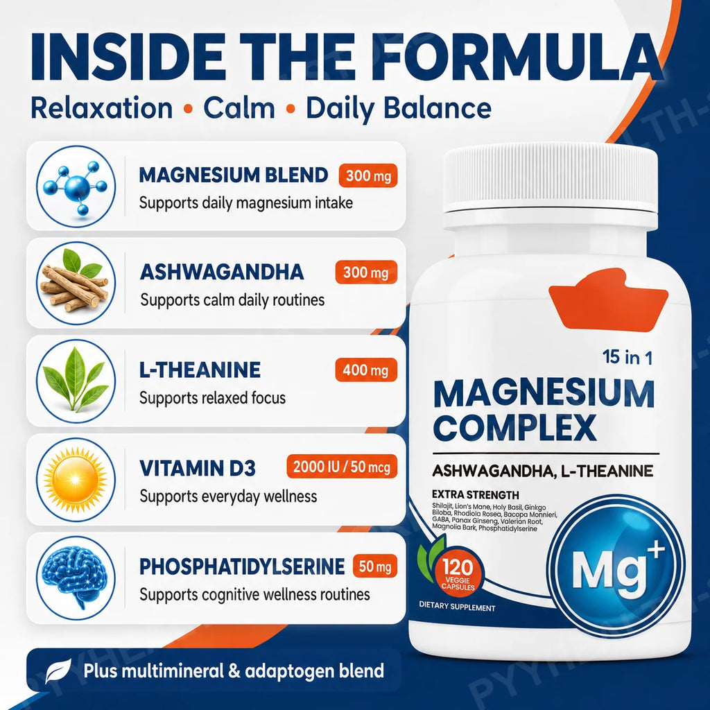 15-in-1 Magnesium Complex 120 Veggie Capsules Night Routine Magnesium Supplement Qst