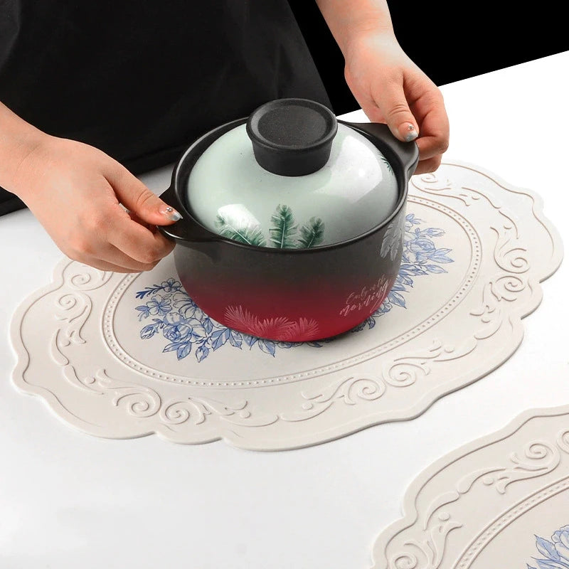 Retro Floral Silicone Placemat – Waterproof Non-Slip Table Mat Silicone Placemat Qst