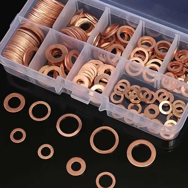 Copper Washer Kit M4–M14 | 100-Piece Seal Assortment Box Washer Assortment Kit Qme