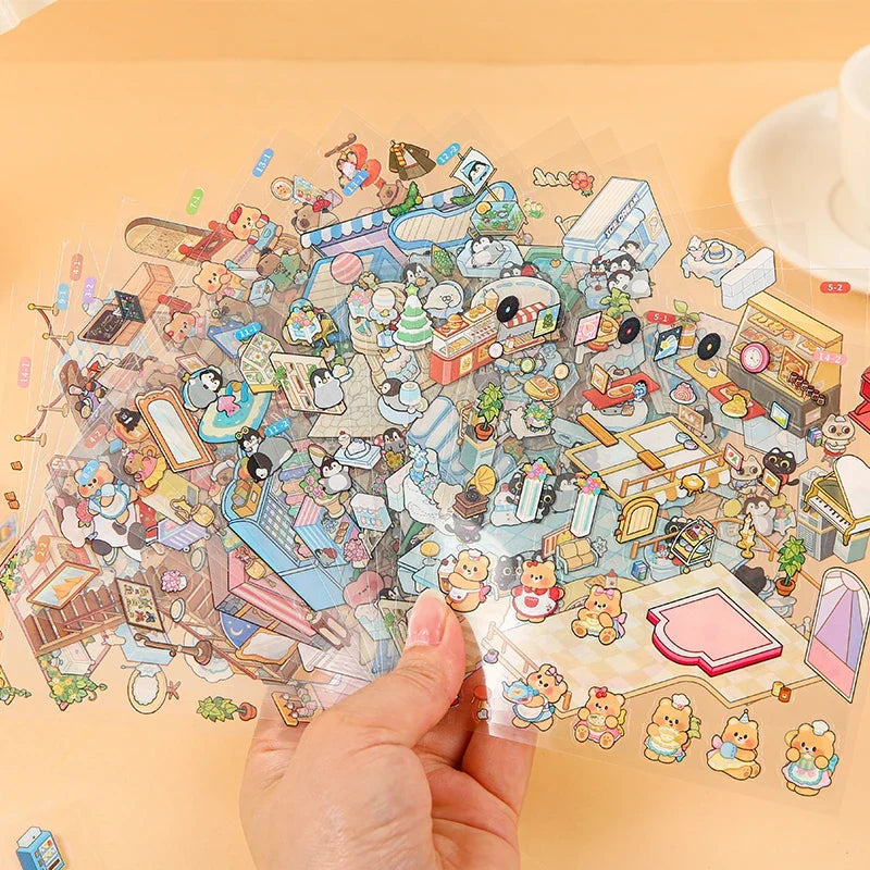 3D Miniature Scene DIY Sticker Set – Cabin Landscaping Craft DIY Craft Sticker Set Qme