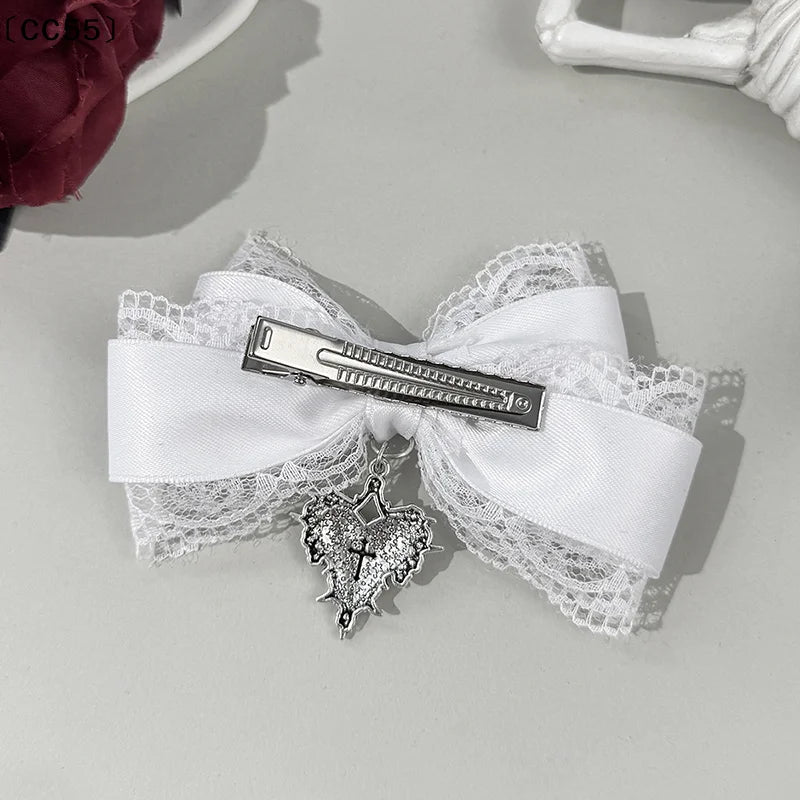 Gothic Lolita Black Ribbon Bow Hair Clip – Elegant Headdress Hair Clip Qst