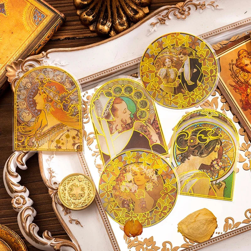 Mucha Theme Scrapbooking Stickers – DIY Decorative Labels Decorative Craft Stickers Qme