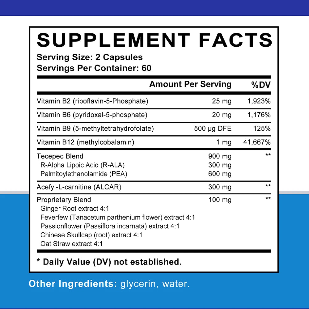 Tecepec Nerve & Joint Support Capsules – Vitamin B + ALA Wellness Supplement Qst
