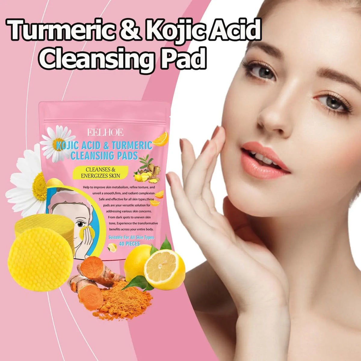 Turmeric Kojic Acid Exfoliating Cleansing Pads – 40 Pack Exfoliating Cleansing Pads Qme