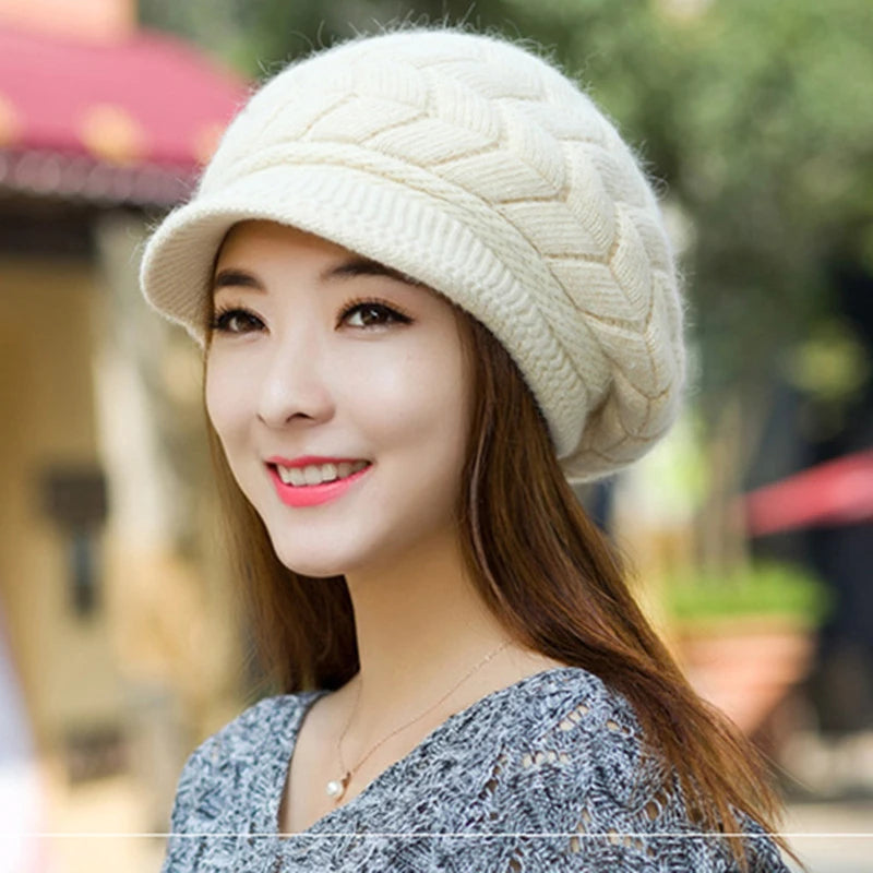 Women's Fleece-Lined Knitted Beret – Warm Winter Hat Knitted Beret Hat Qst