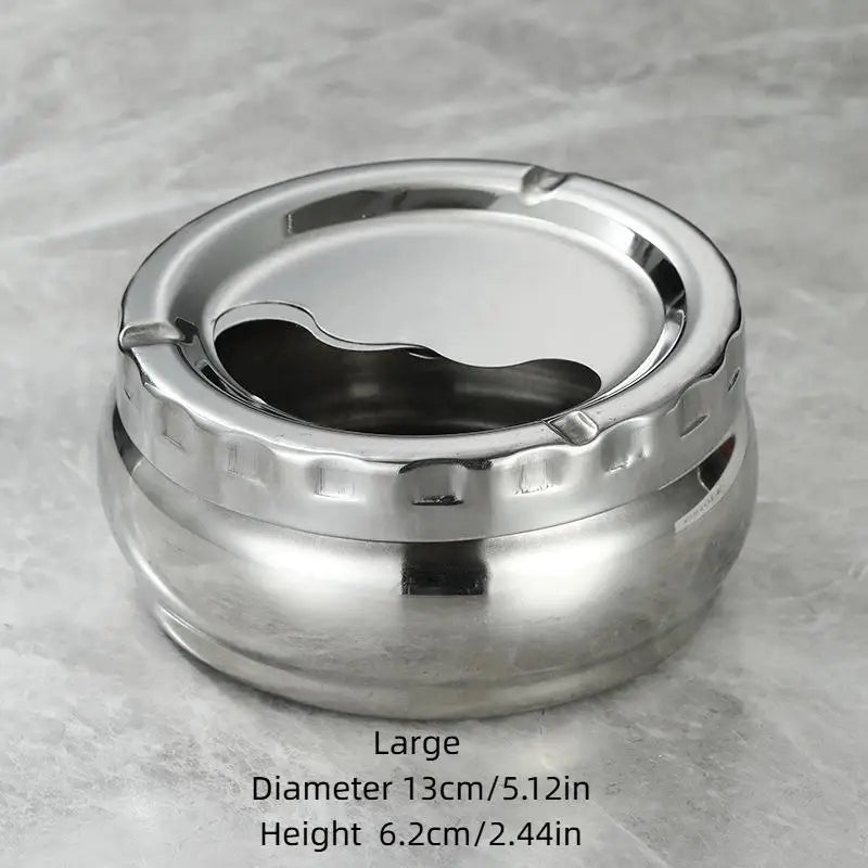 Stainless Steel Windproof Ashtray with Lid – 3 Sizes Windproof Ashtray Qme 14cm Silver