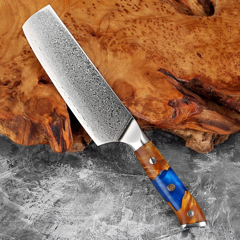 7" Nakiri Knife – Japanese Damascus Steel & Wood Handle Nakiri Chef Knife Qst