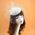 Black Veil Mini Top Hat Hair Accessory – Retro Woolen Headpiece Fascinator Hat Headpiece Qme White