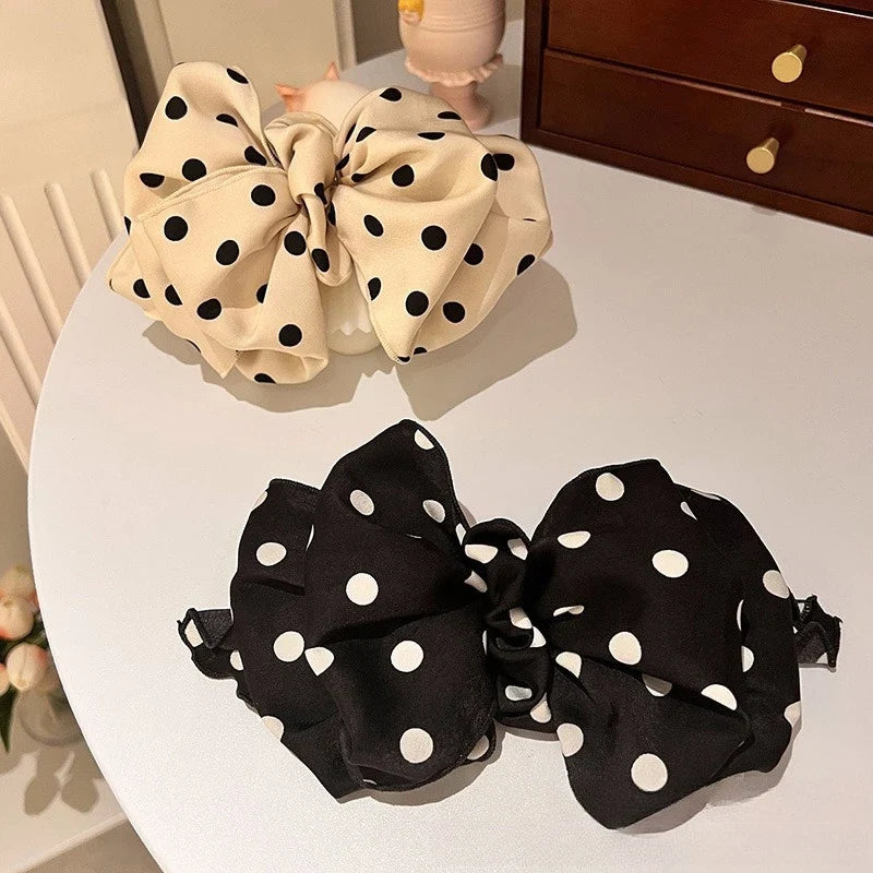 Polka Dot Satin Spring Clip – Retro Korean Bubble Hairpin Satin Hair Clip Qme