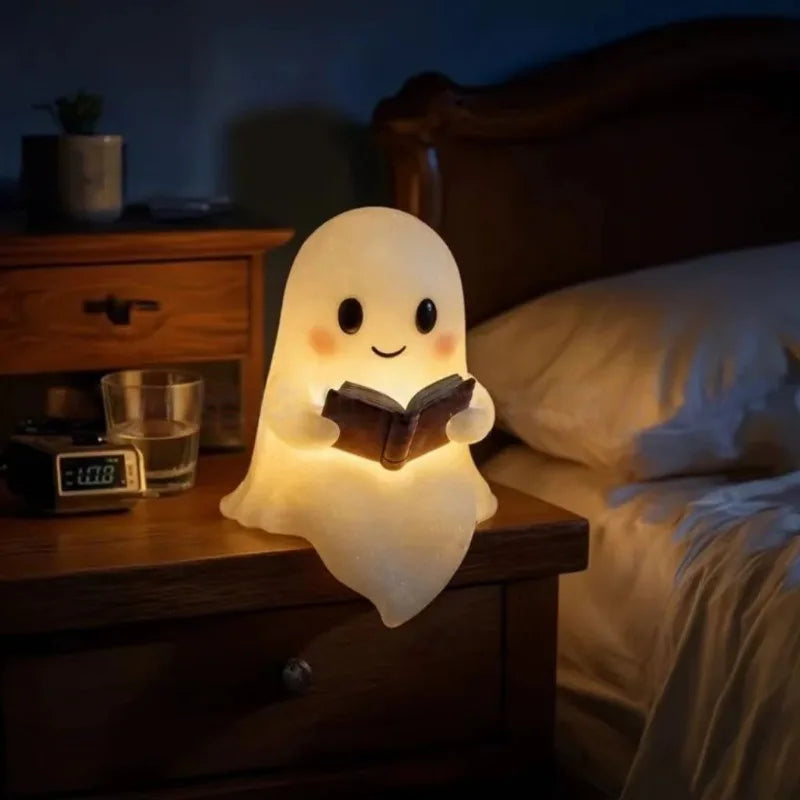 Ghost Reading Book Night Light | Halloween Bedroom Decor Novelty Night Light Qme 15X11.5X21 YELLOW