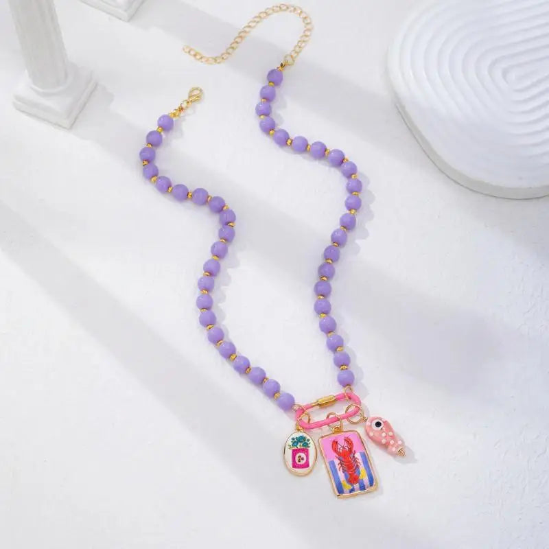 Summer Beaded Layered Necklace – Starfish & Fish Charms Beaded Layered Necklace Qst A8