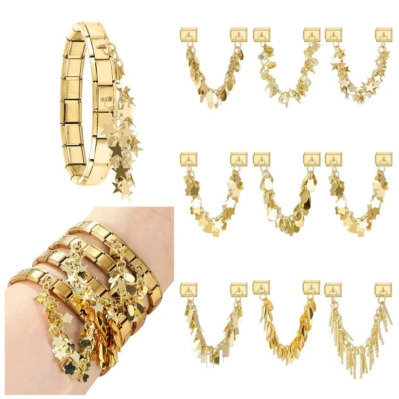 Shell Flower Stars Leaf Gold Tassel Italian Charm Bracelet Bracelet Charm Qme