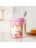 Overnight Oats Container with Lid & Spoon – Airtight Jar Food Storage Container Qme pink