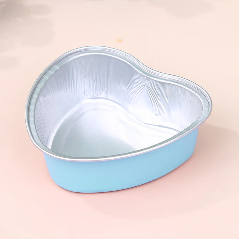 10Pcs Heart-Shaped Aluminum Foil Baking Cups 100ml Dessert Molds Foil Baking Cups Qst blue