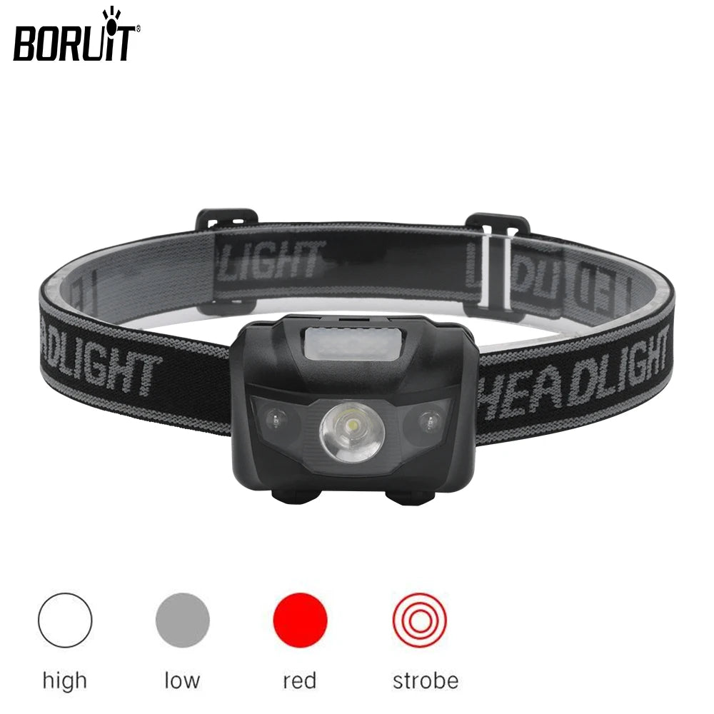 BORUiT 3W Mini LED Headlamp 4-Mode Red Light Waterproof Torch LED Headlamp Qst black