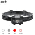 BORUiT Mini LED Headlamp 400LM 4-Mode Waterproof Red Light LED Headlamp Qst black