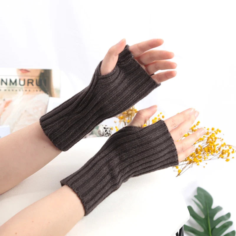 Women's Crochet Fingerless Arm Warmers – Knit Winter Gloves Fingerless Arm Warmers Qme Dark Grey length-20cm