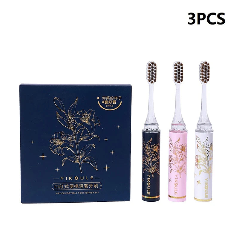 Lipstick Shaped Toothbrush – Portable Detachable Travel Brush Travel Toothbrush Qme 3PCS