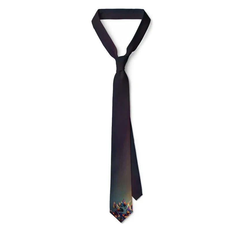 Butterfly Galaxy Print Necktie – Fun Unisex Polyester Tie Novelty Print Necktie Qme