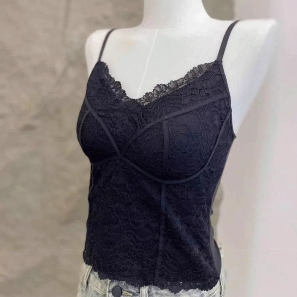 Mesh Floral Lace Crop Camisole – Slim Summer Vest for Women Lace Crop Camisole Qme
