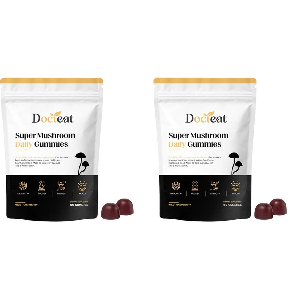 Docteat Super Mushroom Gummies 10:1 Fruiting Body Blend 60ct Mushroom Supplement Gummies Qst 2 Bags 120 Count