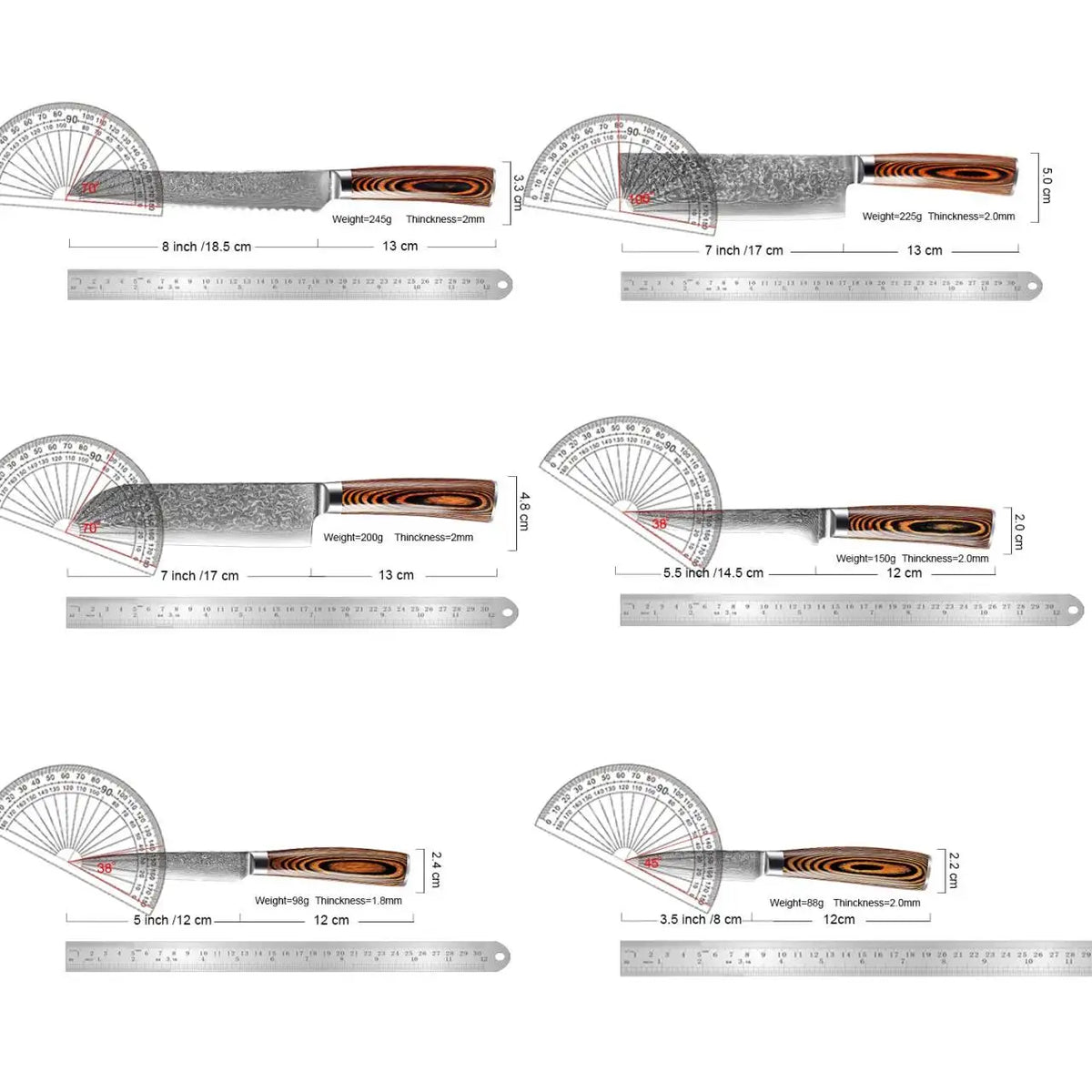 XITUO Damascus Steel Kitchen Knife Set – Colored Wood Handle Kitchen Knife Set Qst