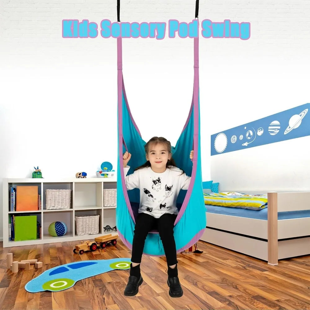 Kids Pod Swing Seat | Cotton Hammock Chair Indoor & Outdoor Kids Hammock Swing Qme