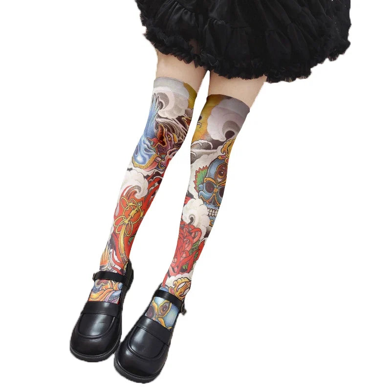 Women's 3D Tattoo Print Thigh-High Stockings | 13 Colors Thigh-High Stockings Qme style9 60CM