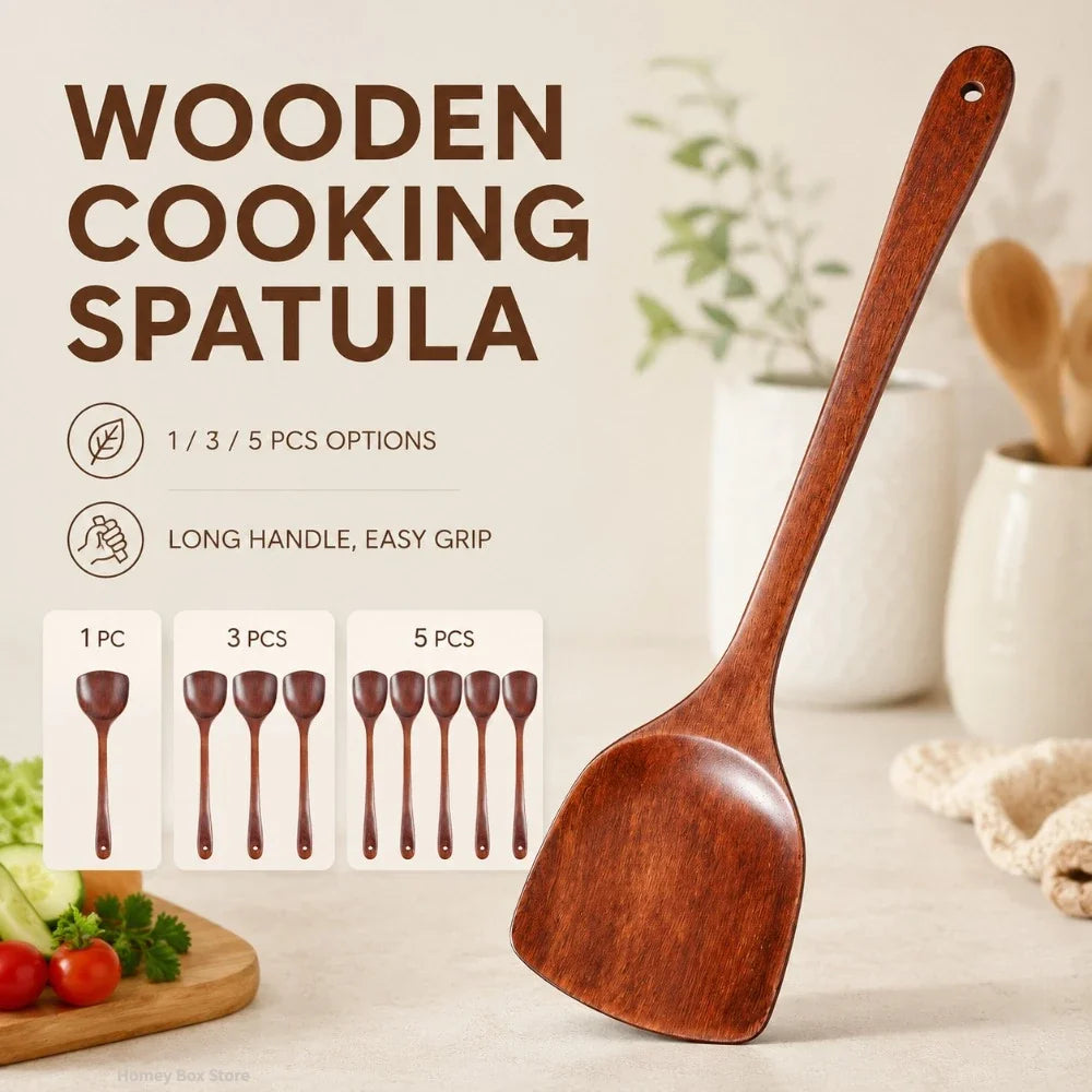Wooden Spatula Set – 1, 3 & 5 Piece Long Handle Kitchen Tool Wooden Spatula Set Qme
