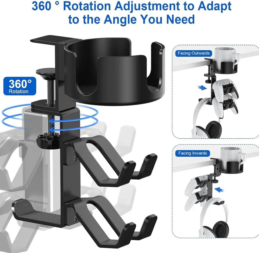 Headphone Stand & Desk Cup Holder – 360° Rotating Headset Hanger Headphone Stand Qme